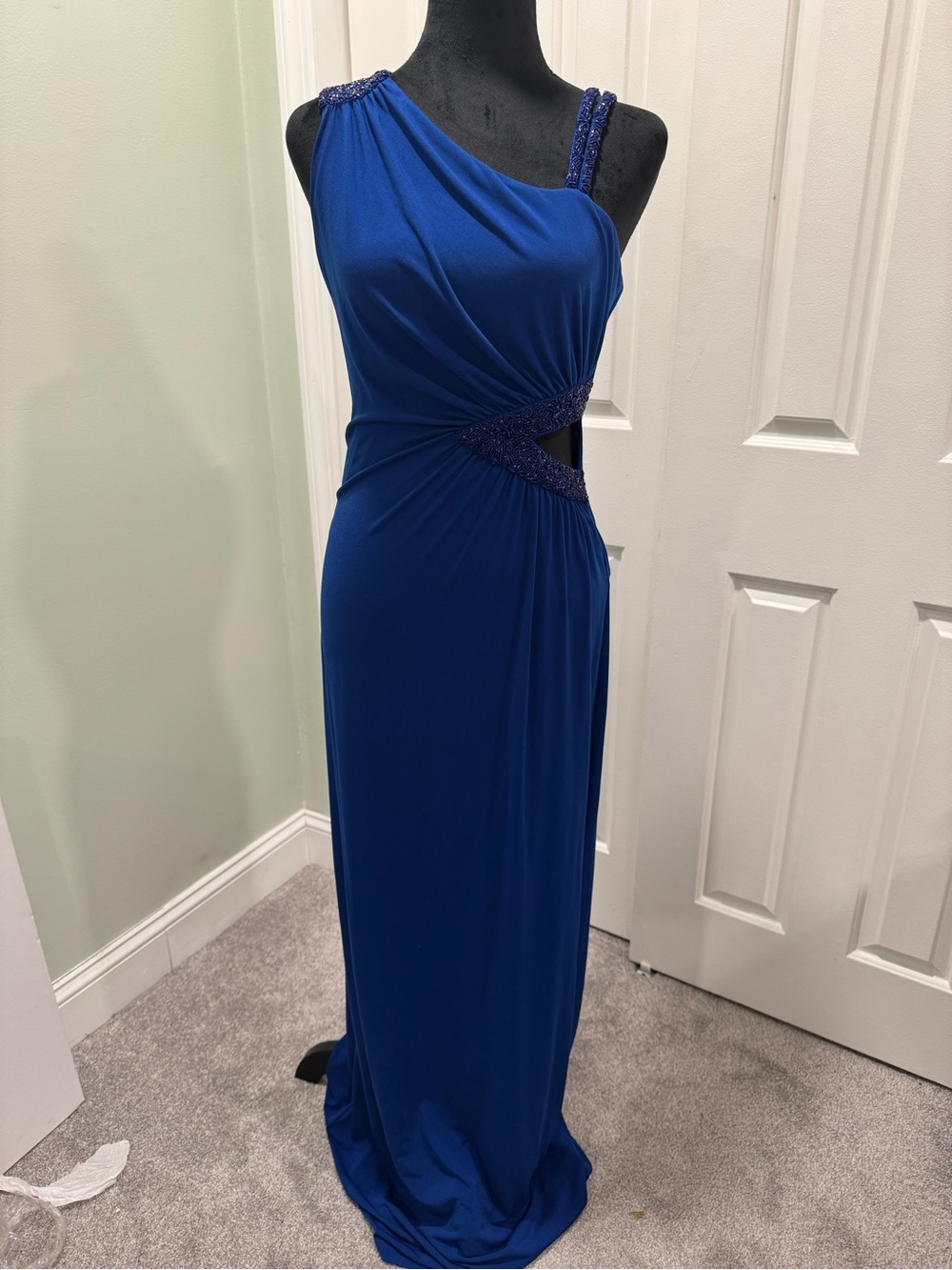 Guess Royal Blue One-Shoulder Evening Dress with Beaded Accents